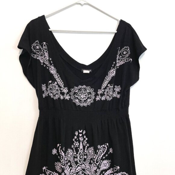 VENUS Printed Beach Dress Empire Waist Dress / Swimsuit Cover Up Black Boho XL - Picture 3 of 12